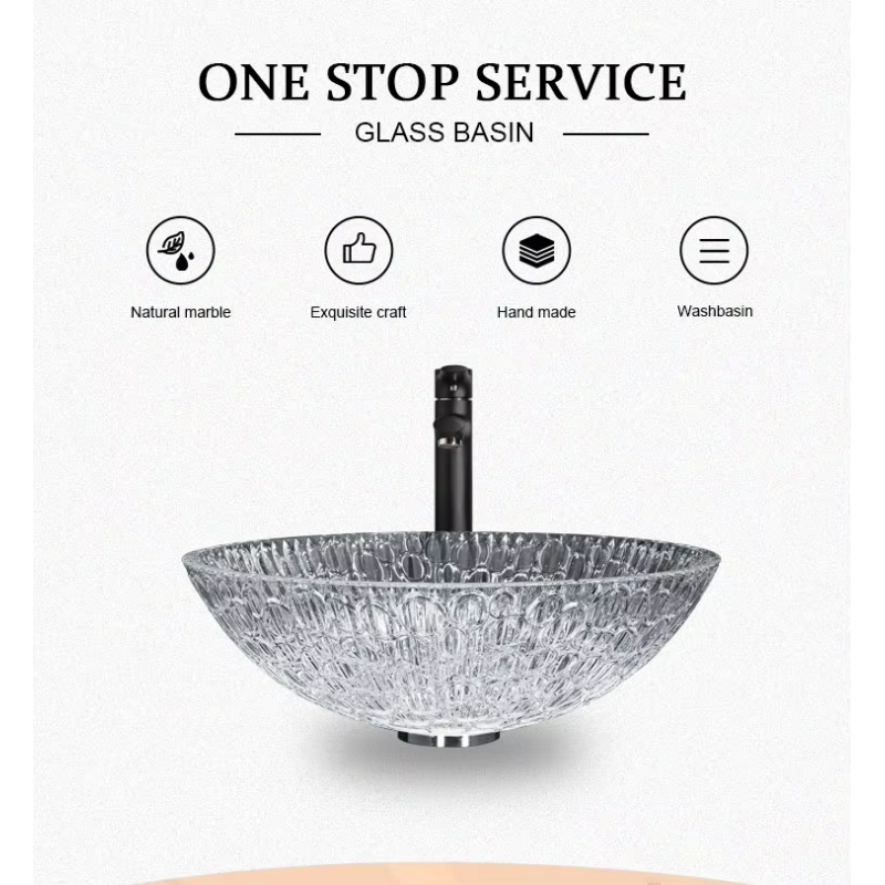 Top quality frosted clear transparent tempered glass bathroom bowl sink basin